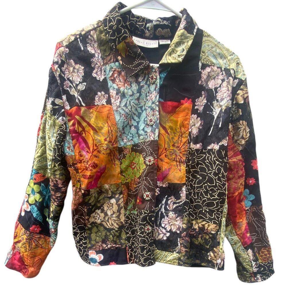 Boho Festival Patchwork Shirt Jacket India Rayon Hippie Artsy Top Medium Casual